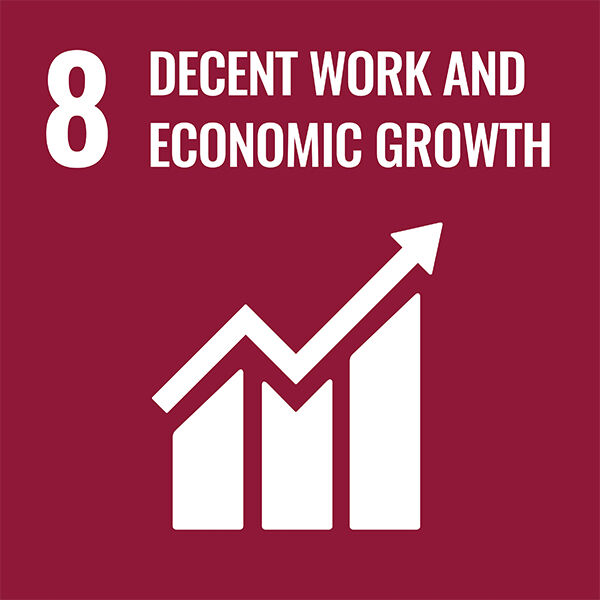 #8 decent work and economic growth with icon in burgundy